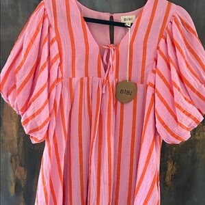 BiBi Pink and Orange Striped Blouse
